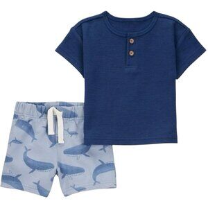 Carter’s Just One You Textured Whale Top And Shorts Set Size 18 Months Blue